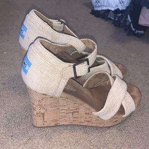 Toms Sierra Canvas Strappy Wedge Heel Sandals